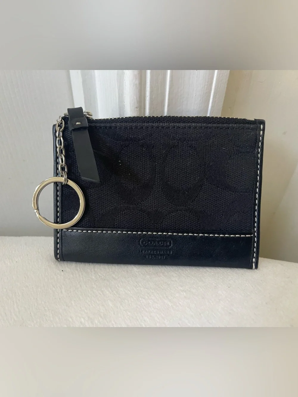 Coach Black Signature Canvas Card Case with Key Ring